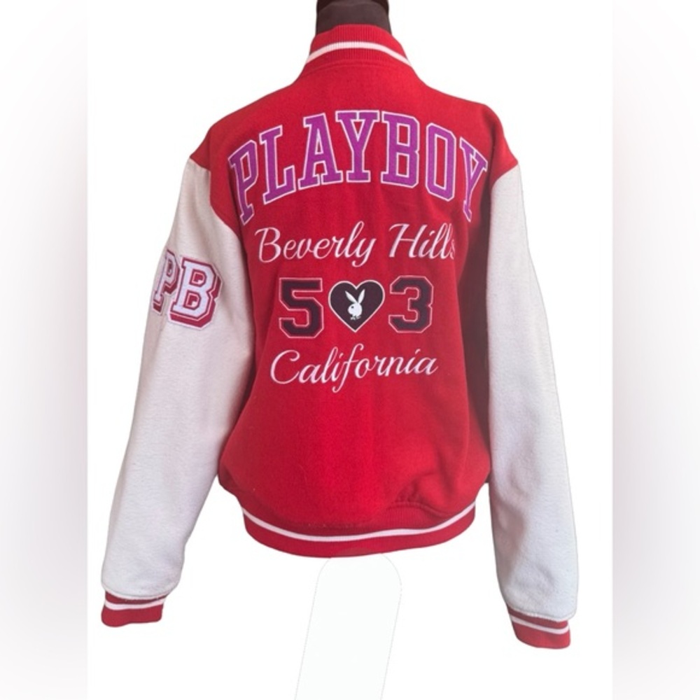 Pacsun x Playboy‎ letterman Varsity bomber Red and Cream Jacket Sz Small